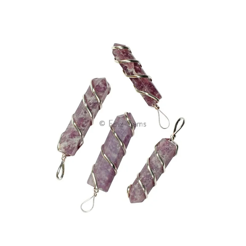 Lepidolite Wire Wrap Pencil Pendants