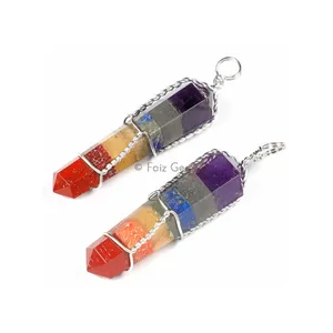 Seven Chakra Bonded Wire Wrap Pencil Pendants