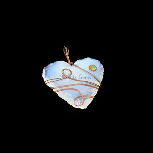 Opalite Heart Bronze Wire Wrap Pendant