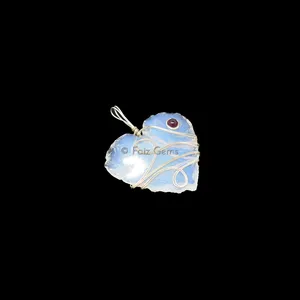 Opalite Heart Silver Wire Wrap Pendant