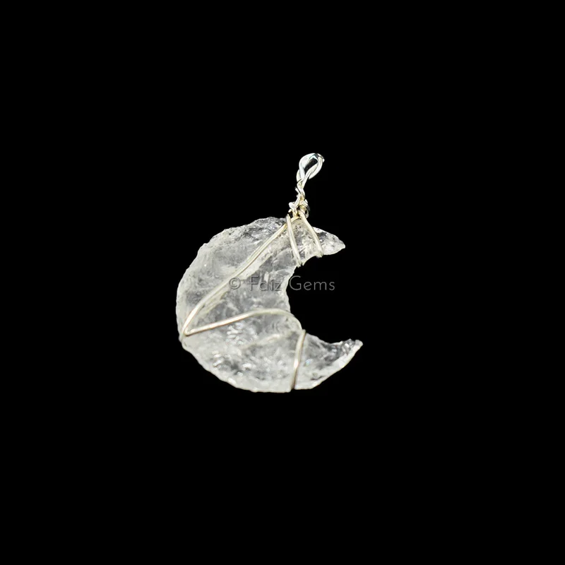 Crystal Moon Silver Wire Wrap Pendant