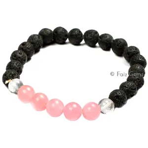 Rose Quartz with Crystal Beads Lava Gemstone Bracelets