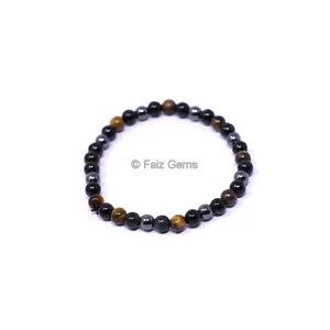 6MM Hematite, Black Obsidian and Tiger Eye Bracelet