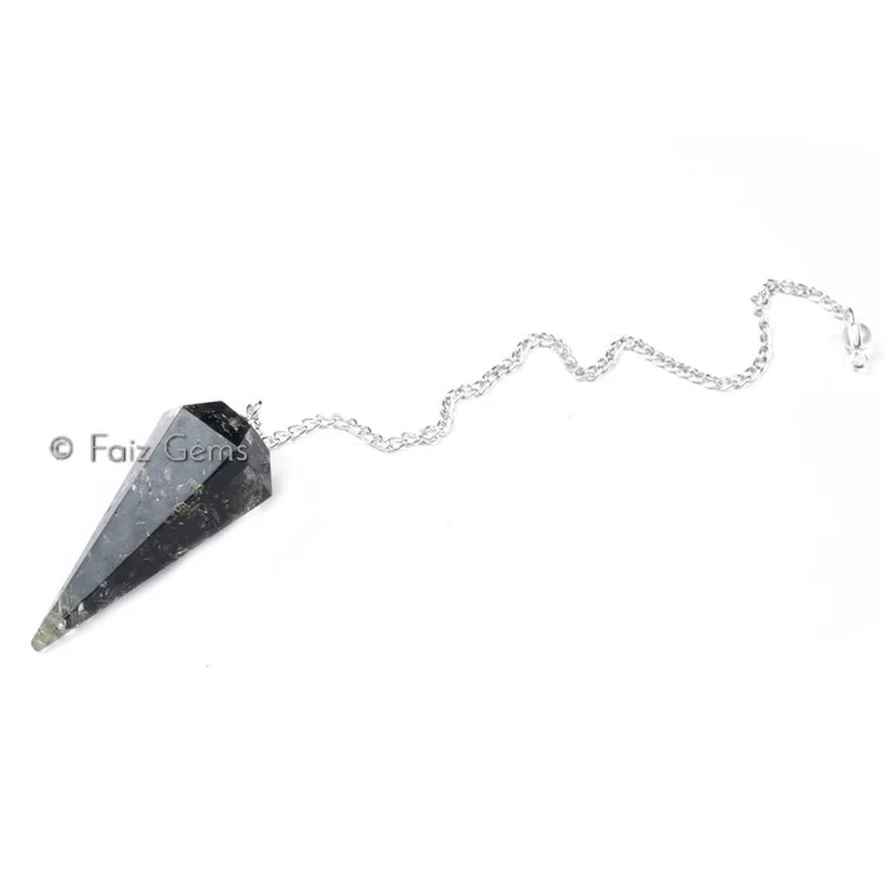 Black Tourmaline 6 Faceted Orgone Pendulum