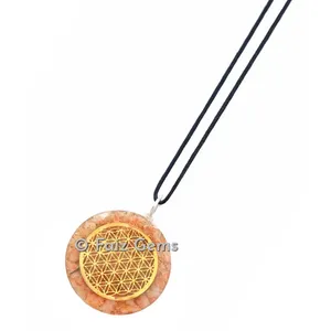 Sunstone With Flower Of Life Orgonite Disc Set