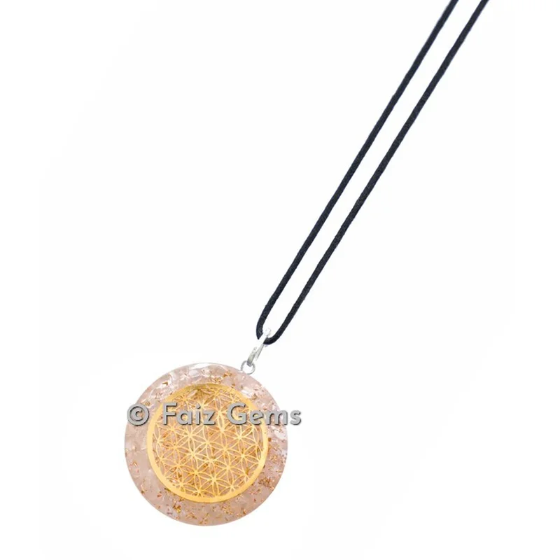 Rose Quartz With Flower Of Life Orgonite Disc Set