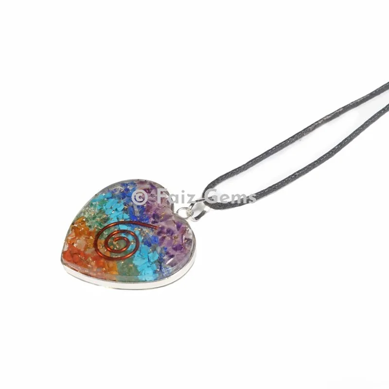 7 Chakra Layer Heart Shape Orgonite Pendants