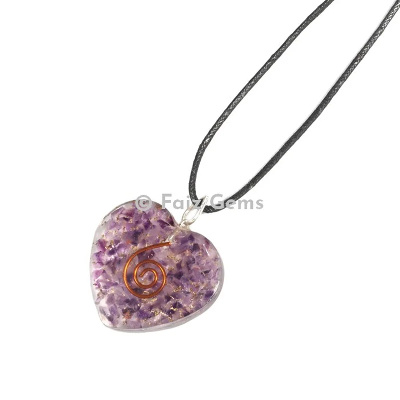 Amethyst Heart Shape Orgonite Pendants