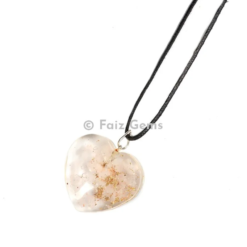 Crystal Quartz Heart Shape Orgonite Pendants