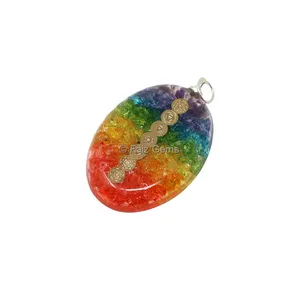 Dyed Seven Chakra Orgone Oval Shaped Pendant