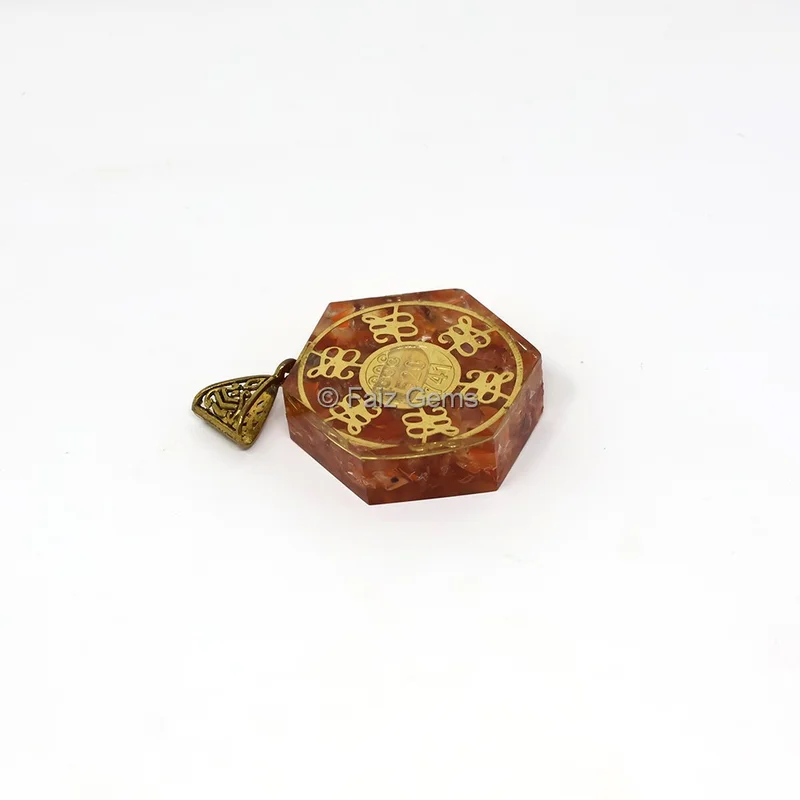 Carnelian Hexagonal Shaped Shree Yantra Orgone Pendant