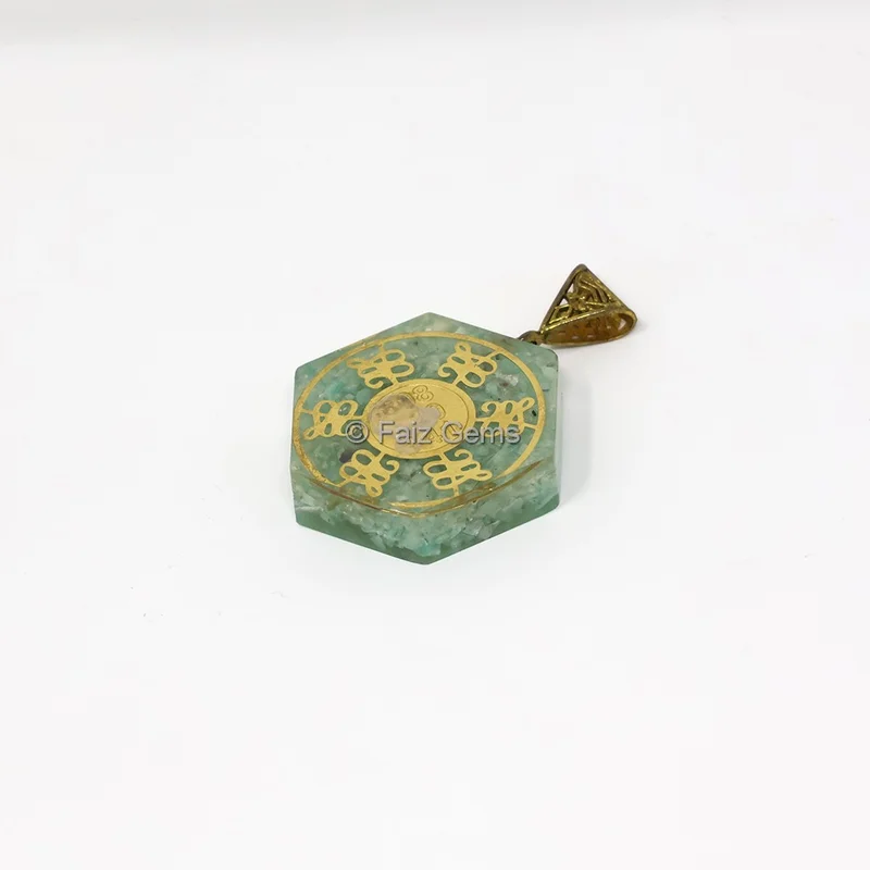 Aquamarine Shree Yantra Hexagonal Orgone Pendant