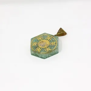 Aquamarine Shree Yantra Hexagonal Orgone Pendant