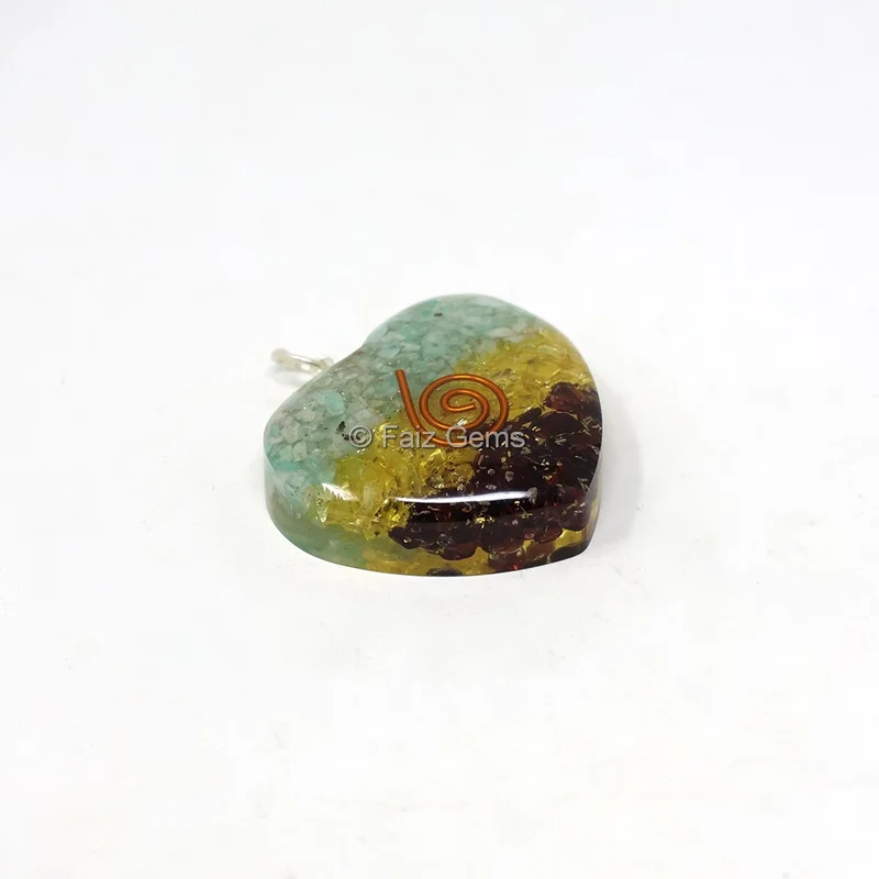 Green Aventurine, Citrine and Garnet Heart Shaped Pendant