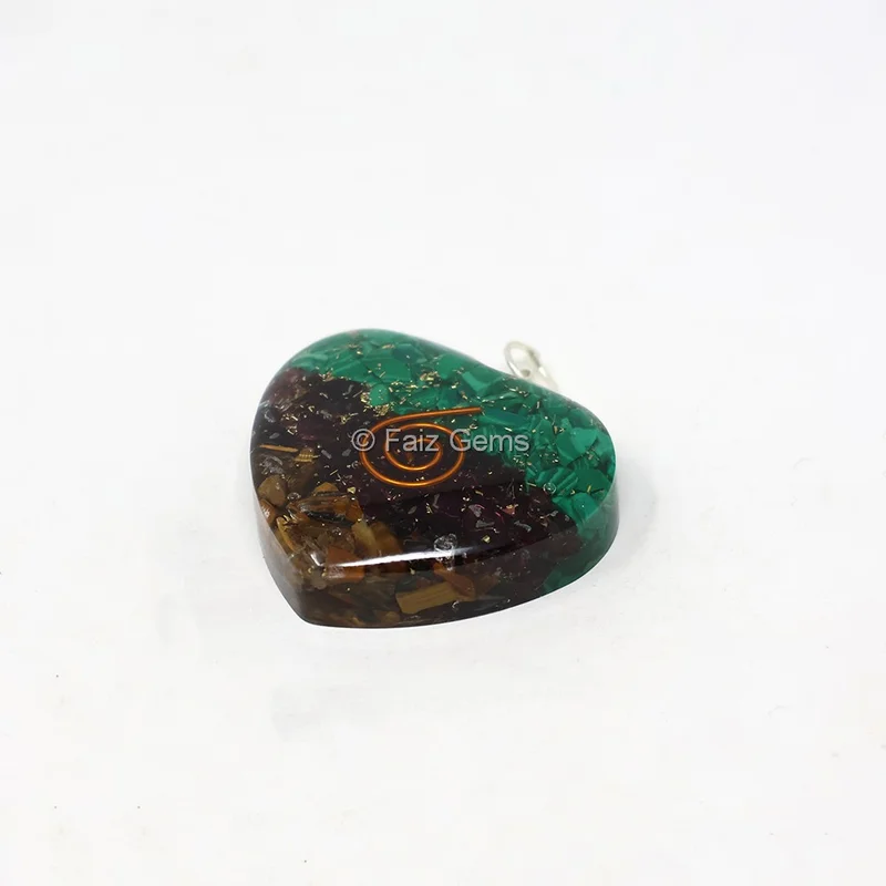 Tiger Eye and Malachite Heart Shaped Pendant