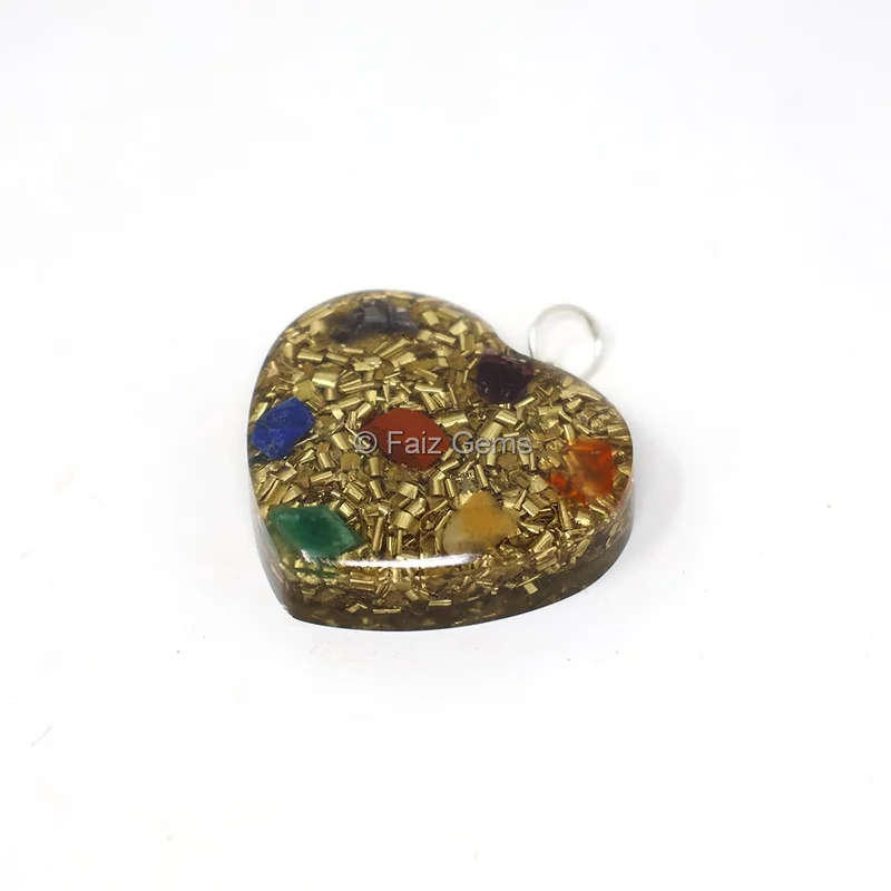 Seven Chakra Golden Brass Heart Shaped Pendant