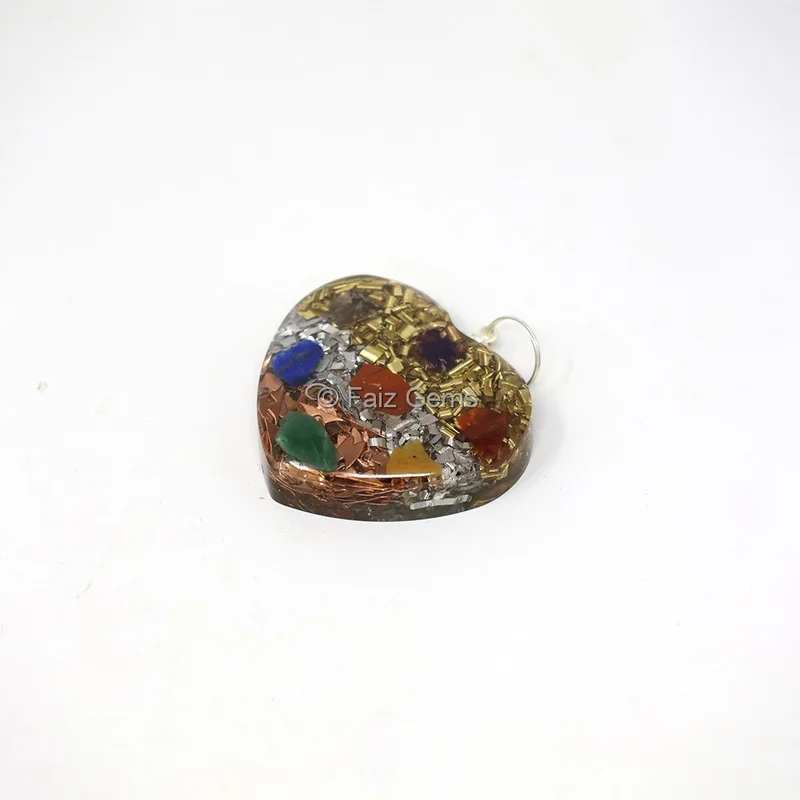 Seven Chakra Golden, Silver and Brass Heart Shaped Pendant