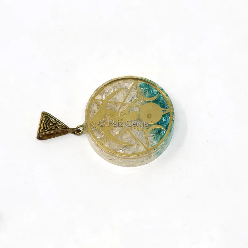 Crystal and Dyed Blue Crystal with Triple Goddess Orgone Pendant
