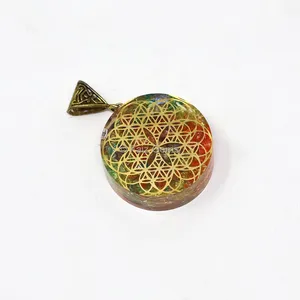 Seven Chakra Flower of Life Orgone Pendant