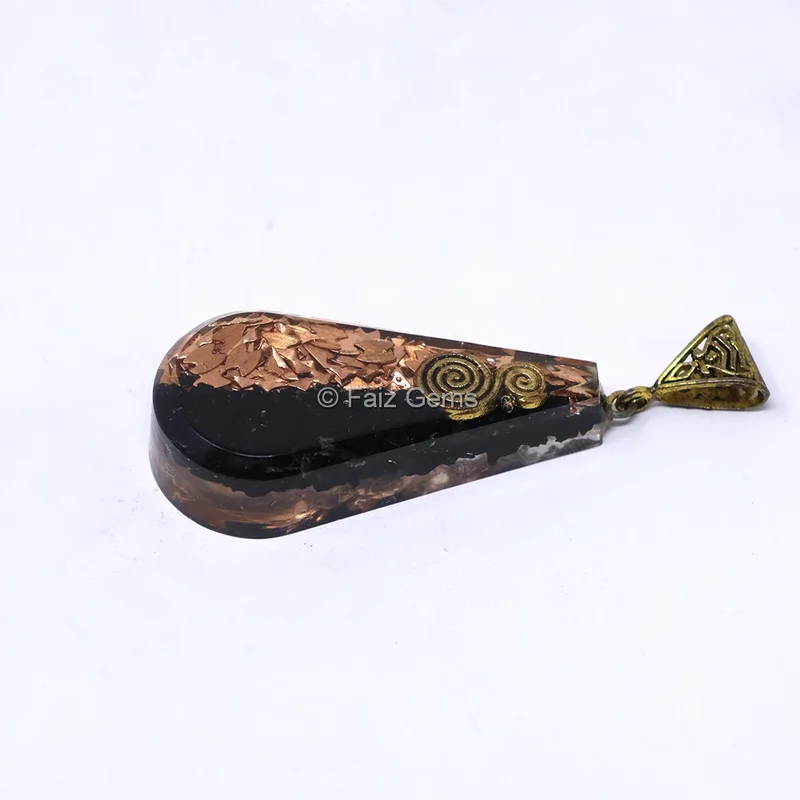 Black Tourmaline with Brass Filling Pear Shaped Pendant