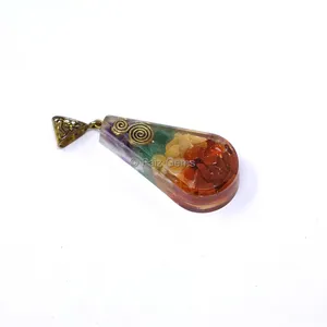 Red Jasper, Amethyst, Yellow and Green Aventurine Pear Shaped Orgone Pendant
