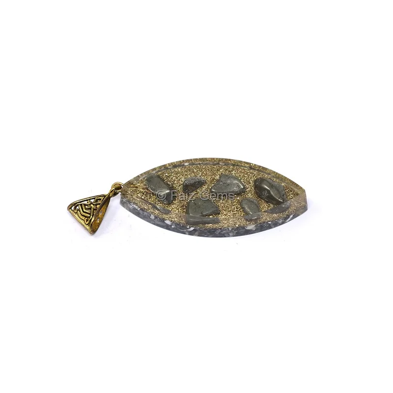 Gold and Silver Fillings with Pyrite Marquise Shaped Orgone Pendant