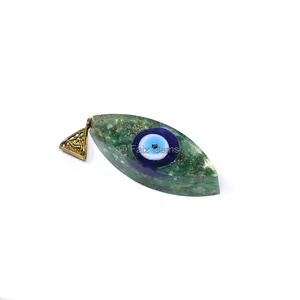 Green Aventurine with Evil Eye Marquise Shaped Orgone Pendant