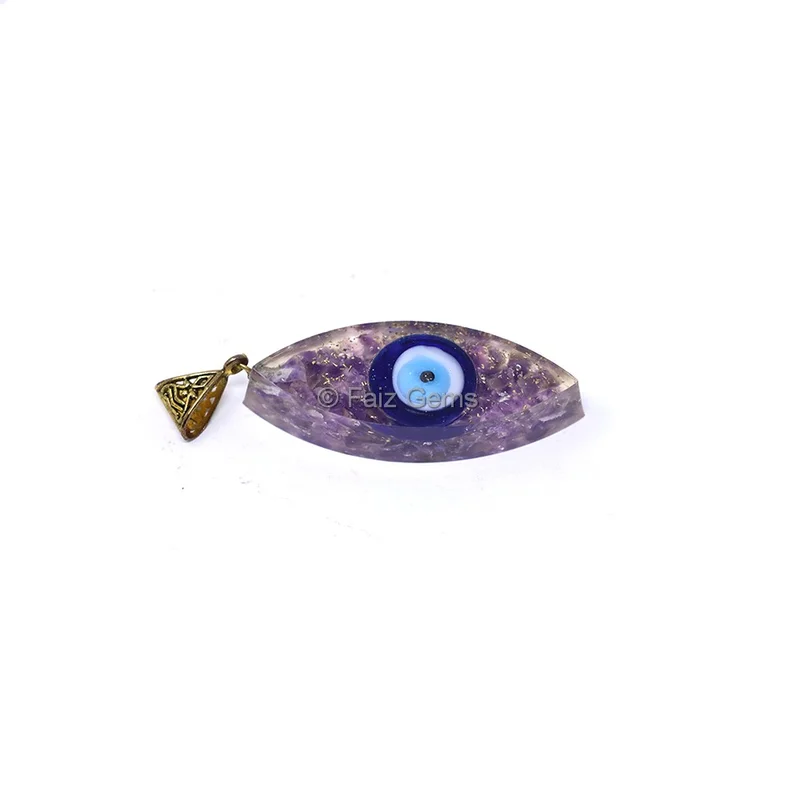 Amethyst with Evil Eye Marquise Shaped Orgone Pendant