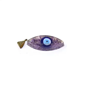 Amethyst with Evil Eye Marquise Shaped Orgone Pendant