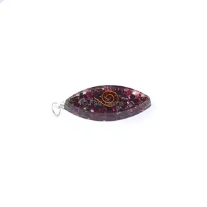 Garnet with Copper Coil Marquise Shaped Orgone Pendant