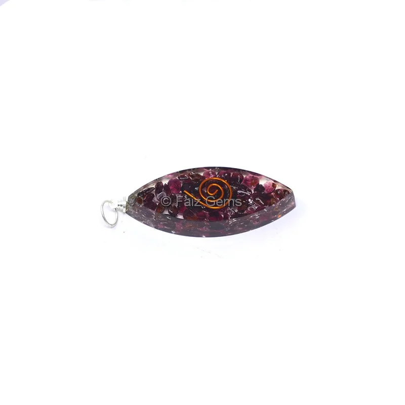 Garnet with Copper Coil Marquise Shaped Orgone Pendant