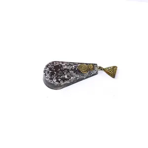Black Touramline with Silver Fillings Pear Shaped Orgone Pendant