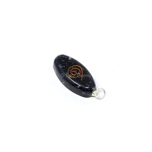 Black Touramline with Copper Coil Oval Shaped Pendant