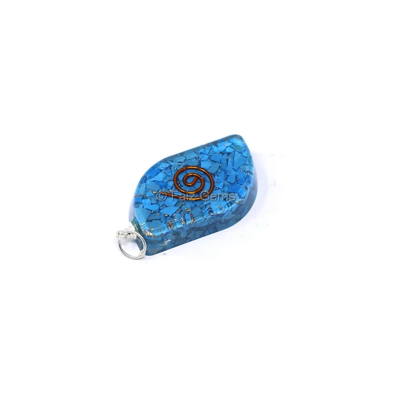 Turquoise With Copper Coil Leaf Shaped Pendant