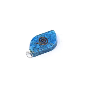 Turquoise With Copper Coil Leaf Shaped Pendant