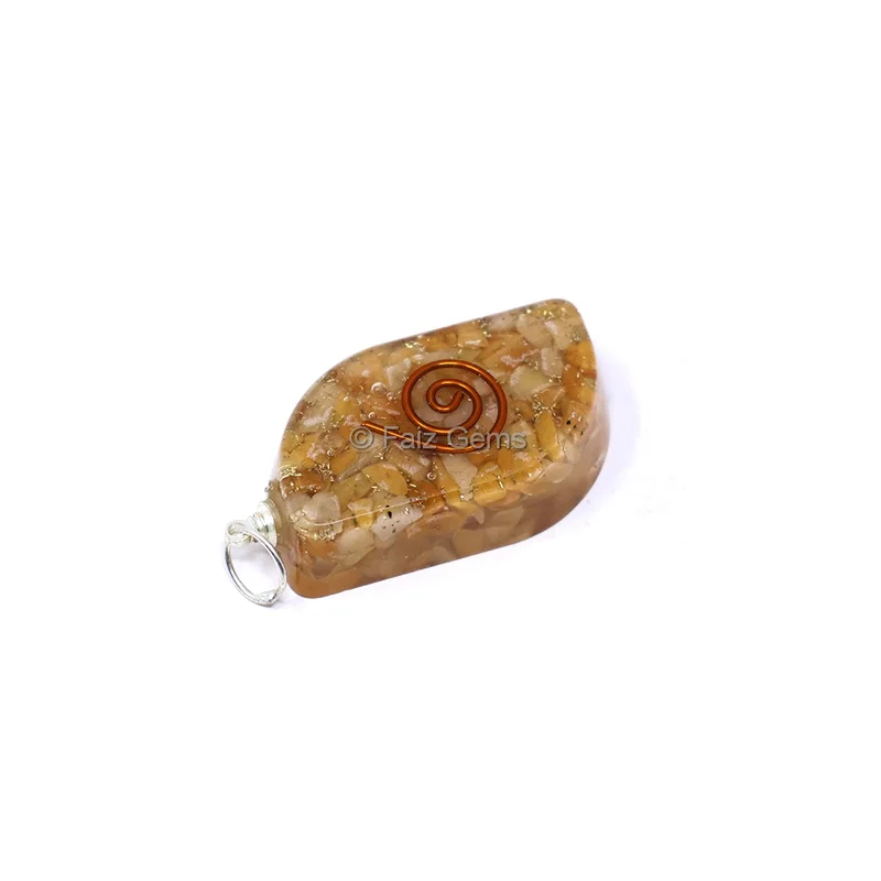 Yellow Aventurine with Copper Coil Leaf Shaped Orgone Pendant