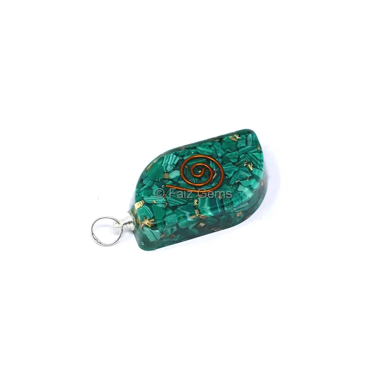 Malachite with Copper Coil Leaf Shaped Orgone Pendant