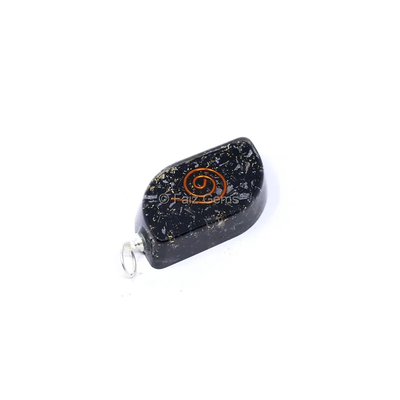 Black Touramline with Fillings and Copper Coil Orgone Pendant