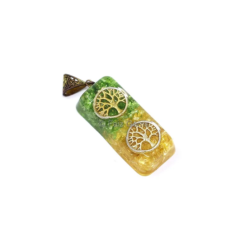 Green and Yellow Aventurine with Tree of Life Bar Pendant