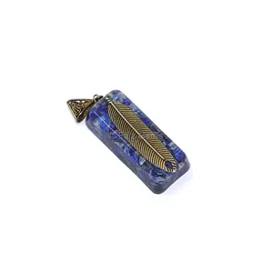 Lapiz Lazuli with Leaf Orgone Bar Pendant