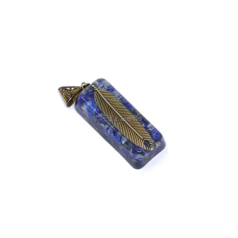 Lapiz Lazuli with Leaf Orgone Bar Pendant