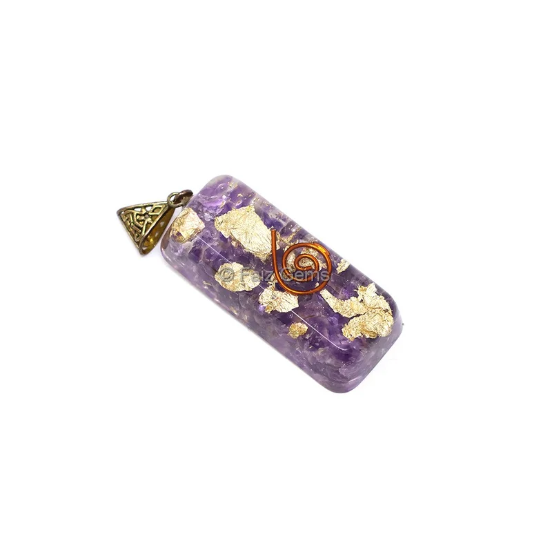 Amethyst with Copper Coil Orgone Bar Pendant