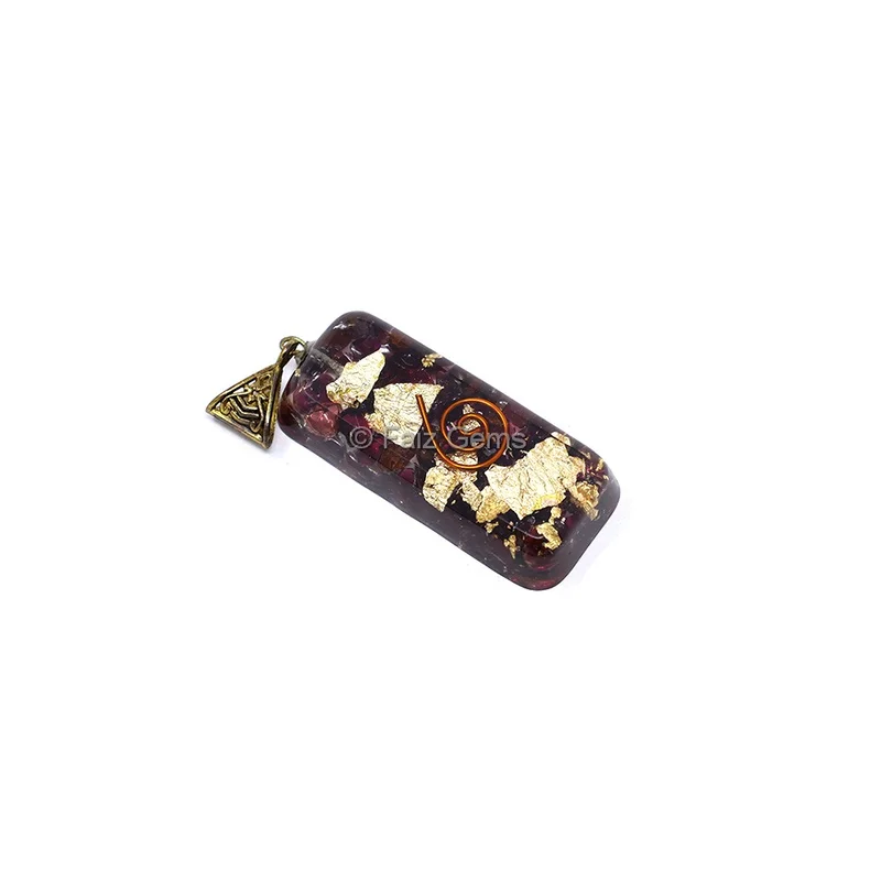 Garnet with Copper Coil Orgone Bar Pendant