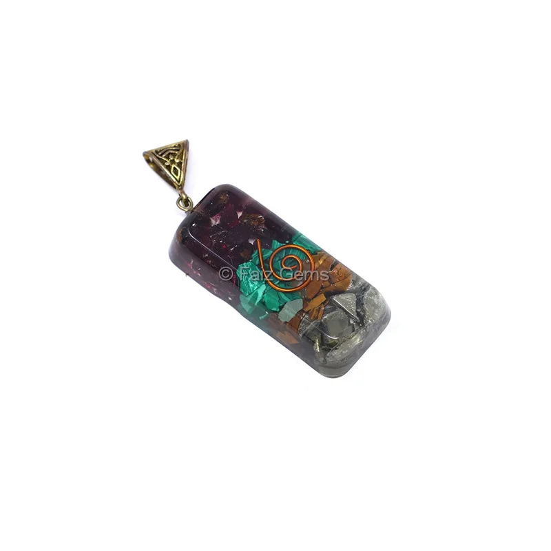Garnet, Malachite, Tiger Eye and Pyrite Orgone Bar Pendant