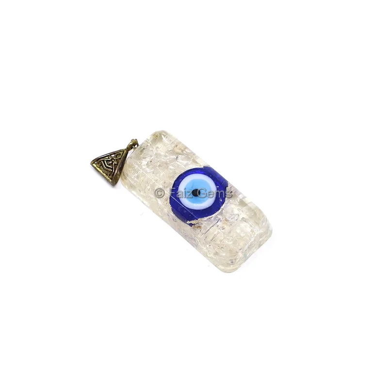 Crystal Quartz with Evil Eye Orgone Bar Pendant