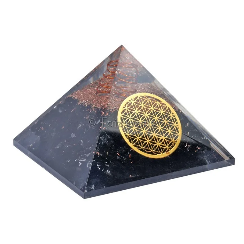 Black Tourmaline With Flower Of Life Orgonite Pyramid