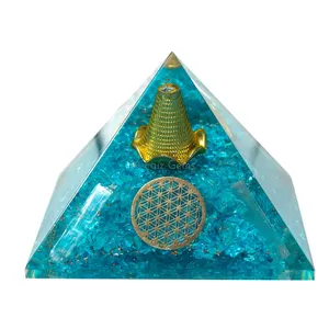 Aquamarine Flower Of Life Orgonite Pyramids