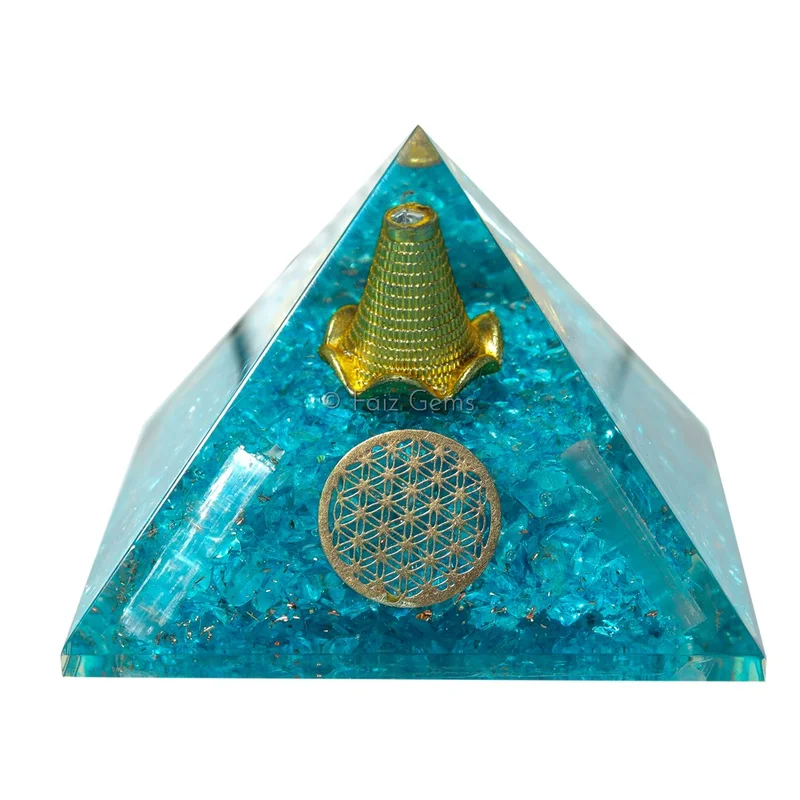 Aquamarine Flower Of Life Orgonite Pyramids