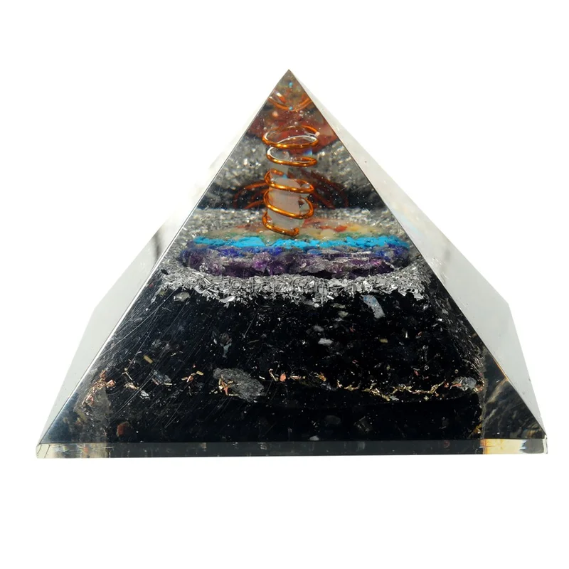 Black Tourmaline with seven chakra Orgonite Pyramids