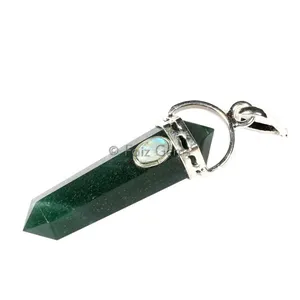 Green Aventurine with Rainbow Moonstone Pencil Cap Pendants